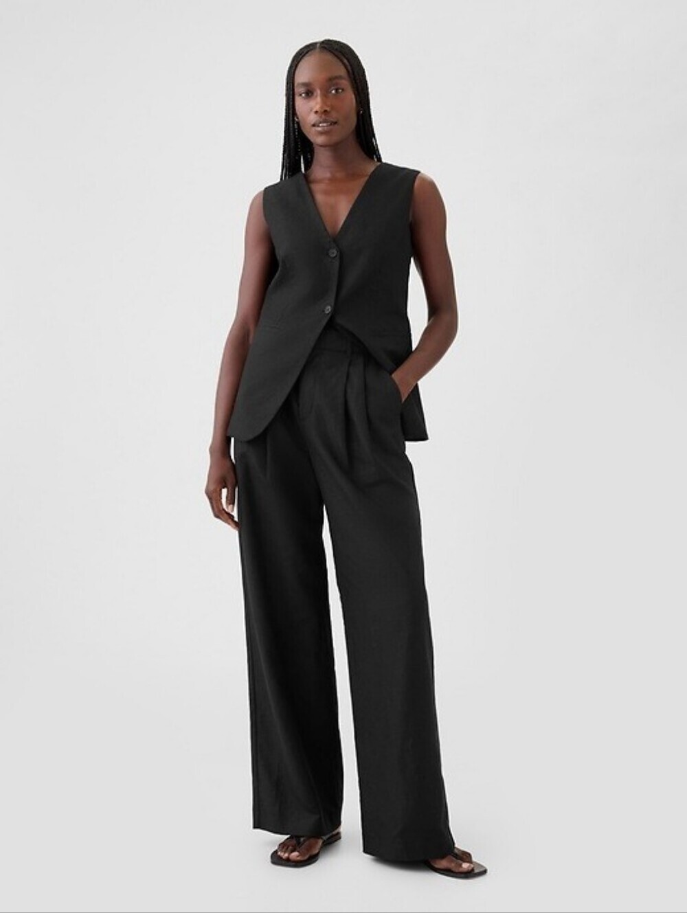 GAP 365 High Rise Linen Cotton Trousers Wide Leg Black Pants Size 8 NWT RT$90